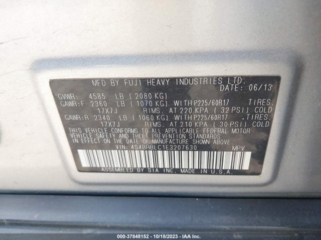 2014 SUBARU OUTBACK 2.5I LIMITED VIN: 4S4BRBLC1E3207630
