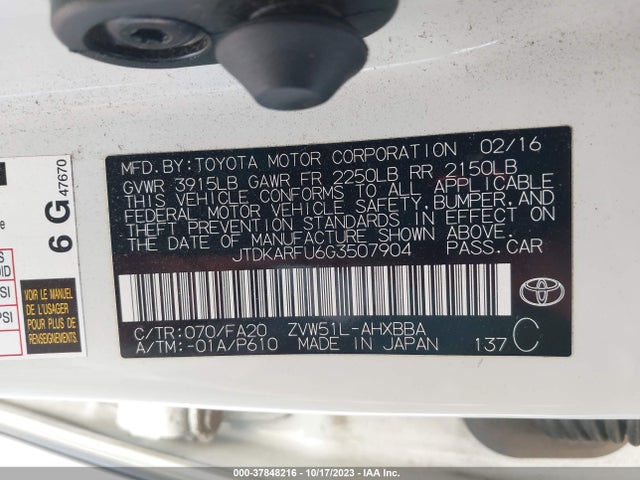 Toyota Prius Four 2016 JTDKARFU6G3507904 Image 9