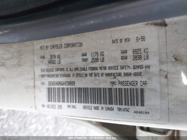 1998 DODGE INTREPID BASE VIN: 2B3HD46R6WH239899