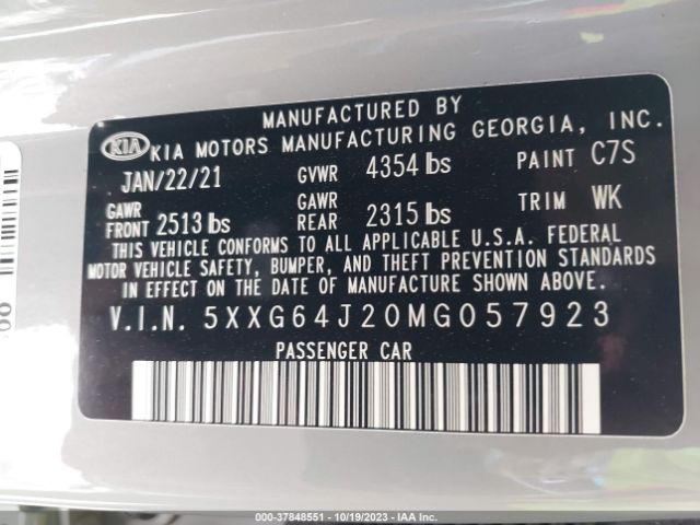 5XXG64J20MG057923 KIA K5 Gt-line