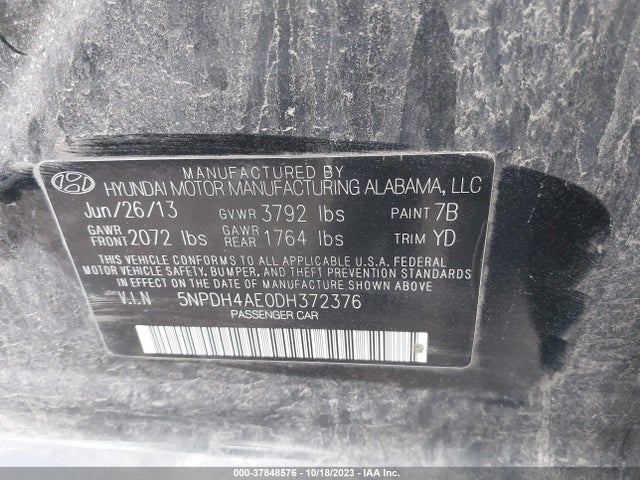 2013 HYUNDAI ELANTRA GLS VIN: 5NPDH4AE0DH372376
