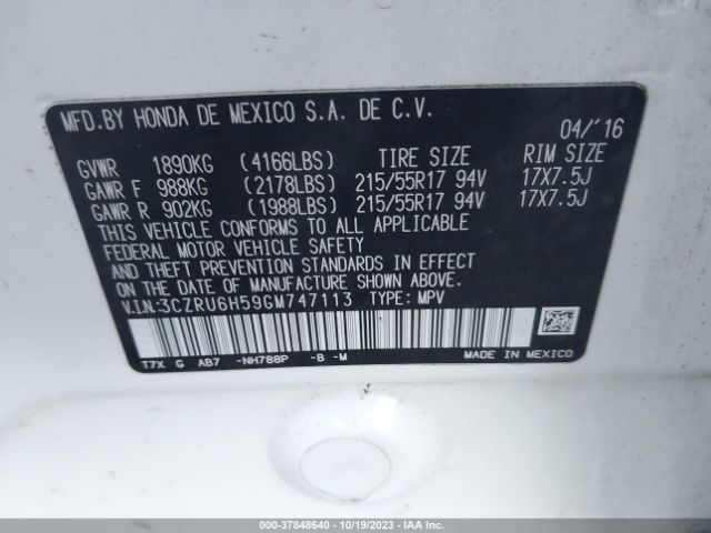 3CZRU6H59GM747113 Honda HR-V EX