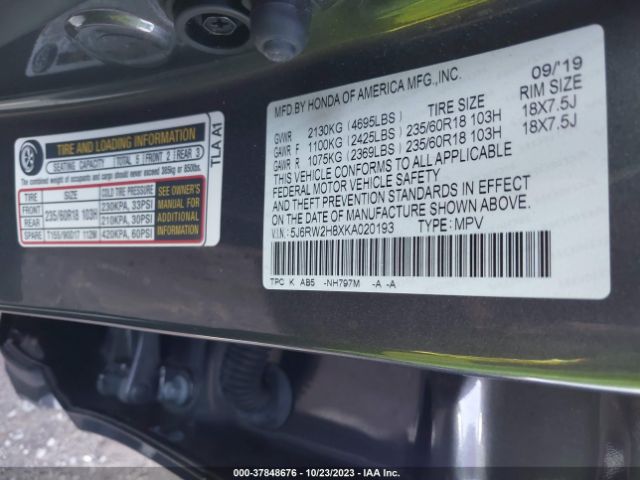 5J6RW2H8XKA020193 Honda Cr-v Ex-l