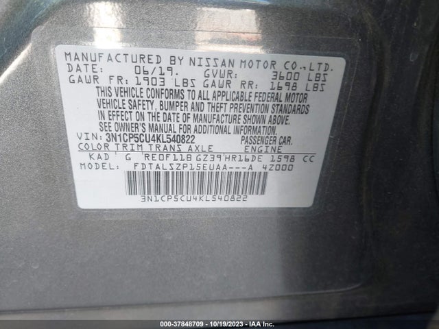 Nissan KICKS SV 2019 3N1CP5CU4KL540822 Image 9