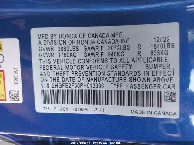 Honda Civic Sport 2023 2HGFE2F56PH513366 Image 8