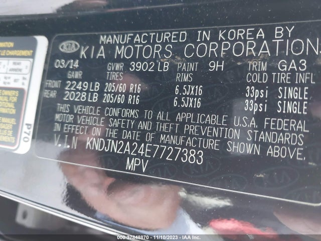 KIA Soul Base 2014 KNDJN2A24E7727383 Image 9
