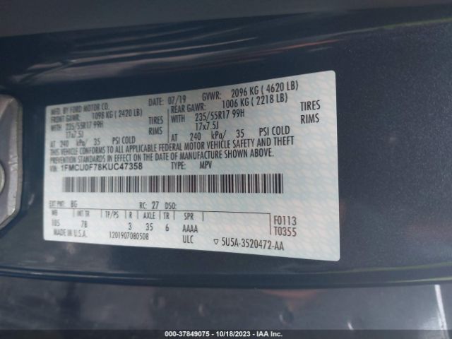 2019 FORD ESCAPE 1FMCU0F78KUC47358 Photo 8