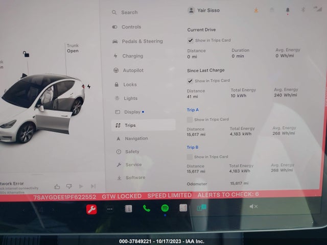 2023 TESLA MODEL Y LONG RANGE VIN: 7SAYGDEE1PF622552