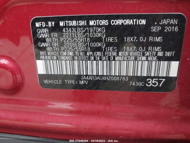 JA4AR3AUXHZ008783 Mitsubishi Outlander Sport 2.0
