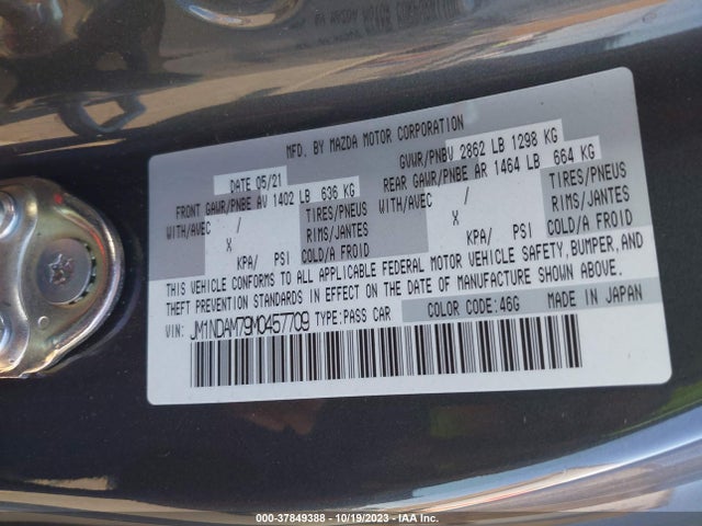 2021 MAZDA MX-5 MIATA RF GRAND TOURING VIN: JM1NDAM79M0457709