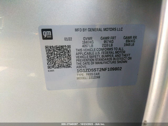 Chevrolet MALIBU LT 2022 1G1ZD5ST2NF109802 Image 9