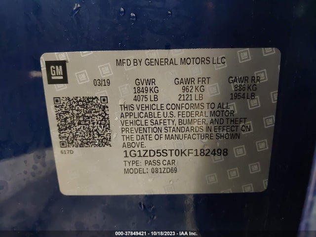 Chevrolet MALIBU LT 2019 1G1ZD5ST0KF182498 Image 9