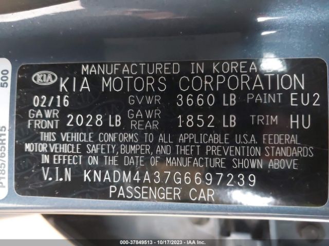 KNADM4A37G6697239 KIA RIO LX
