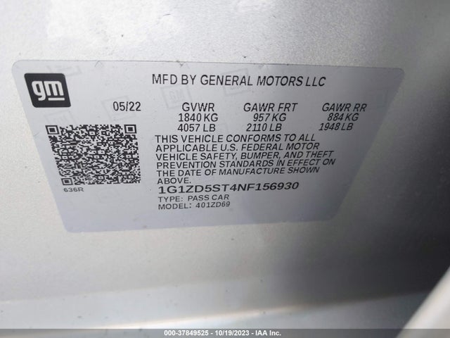 Chevrolet MALIBU LT 2022 1G1ZD5ST4NF156930 Image 9
