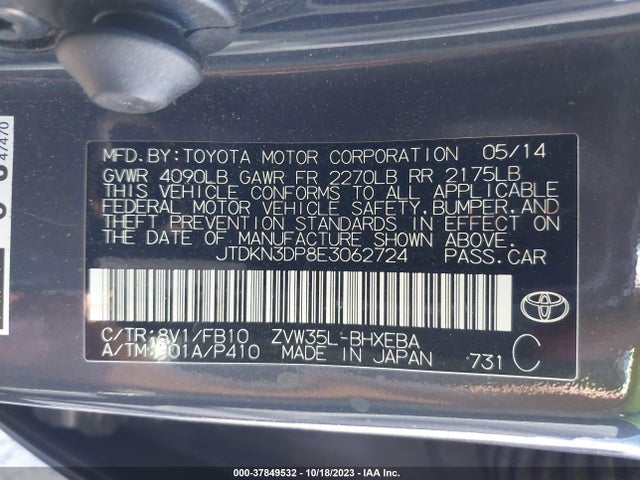 Toyota PRIUS PLUG-IN 2014 JTDKN3DP8E3062724 Image 9