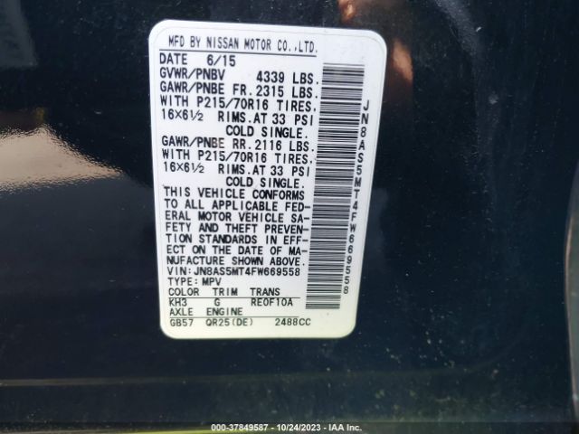 JN8AS5MT4FW669558 Nissan Rogue Select S
