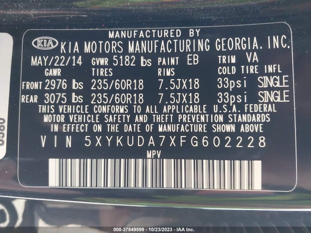 KIA SORENTO EX 2015 5XYKUDA7XFG602228 Image 9