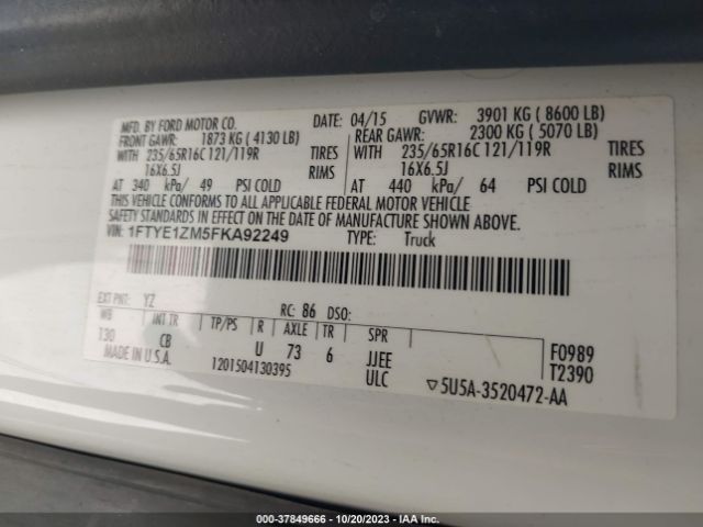 1FTYE1ZM5FKA92249 Ford TRANSIT CARGO VAN
