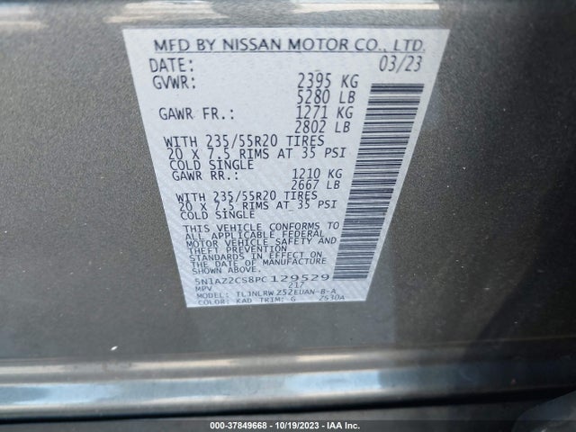 Nissan MURANO SL 2023 5N1AZ2CS8PC129529 Image 9