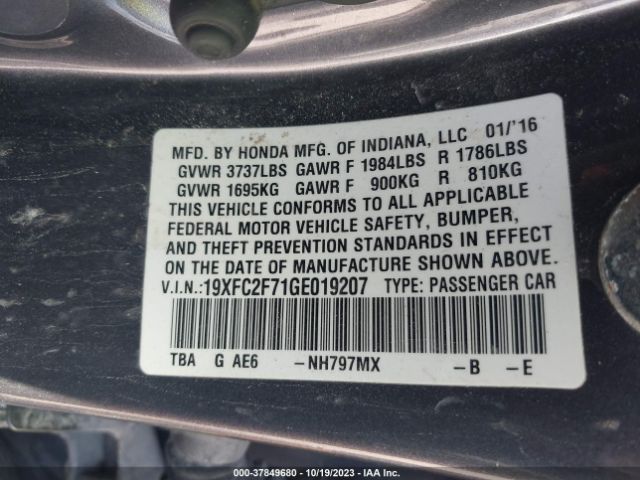 19XFC2F71GE019207 Honda Civic Sedan Ex