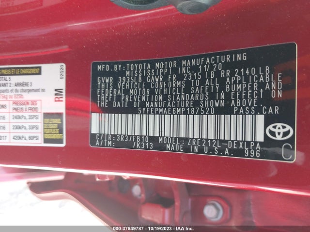 Toyota 2zr-fae 2021 5YFEPMAE6MP187520 Image 23