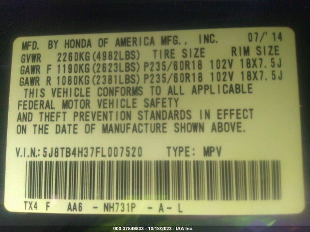 Acura RDX 2015 5J8TB4H37FL007520 Image 9
