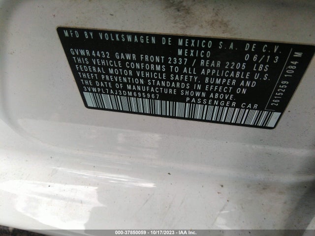 2013 VOLKSWAGEN JETTA SPORTWAGEN TDI VIN: 3VWPL7AJ3DM695967