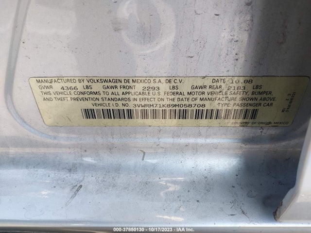 2009 VOLKSWAGEN JETTA SE/SEL VIN: 3VWRM71K89M058708