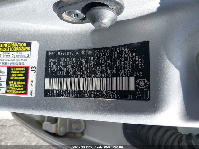 2011 TOYOTA COROLLA L/LE/S VIN: 2T1BU4EE8BC669148