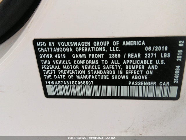 1VWAS7A31GC068507 Volkswagen Passat 1.8t R-line W/comfort Pkg