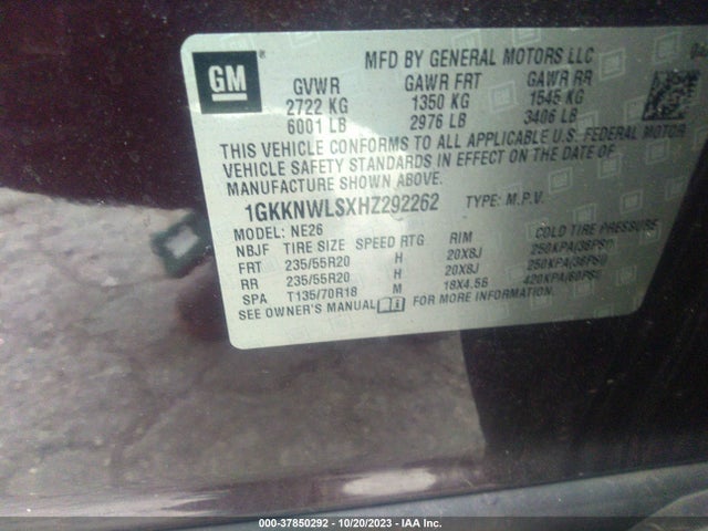 GMC ACADIA SLT 2017 1GKKNWLSXHZ292262 Image 9