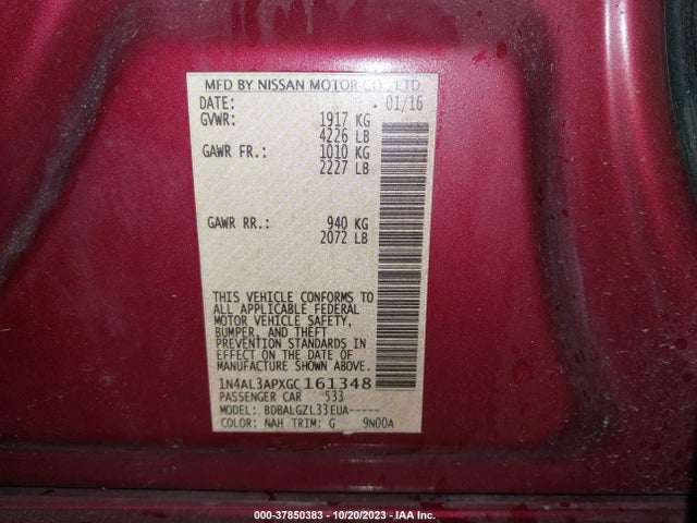 2016 NISSAN ALTIMA 2.5 VIN: 1N4AL3APXGC161348