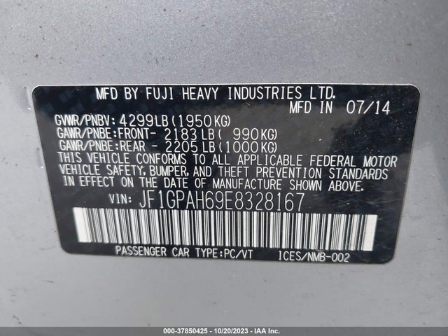 Subaru Impreza 2.0i Limited 2014 JF1GPAH69E8328167 Image 9