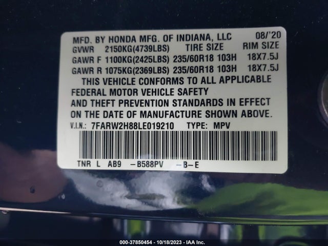 Honda Cr-v Ex-l 2020 7FARW2H88LE019210 Image 9