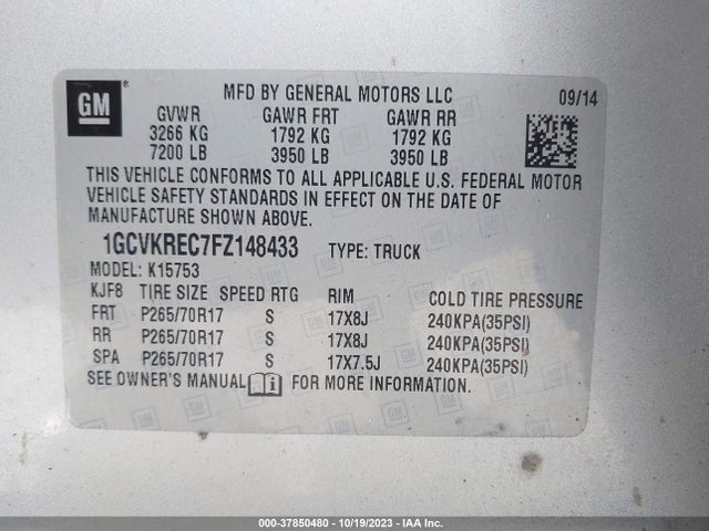 2015 CHEVROLET SILVERADO 1500 1LT VIN: 1GCVKREC7FZ148433