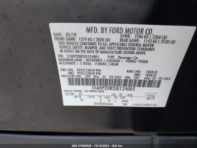 1FAHP2D82JG124005 Ford TAURUS SE