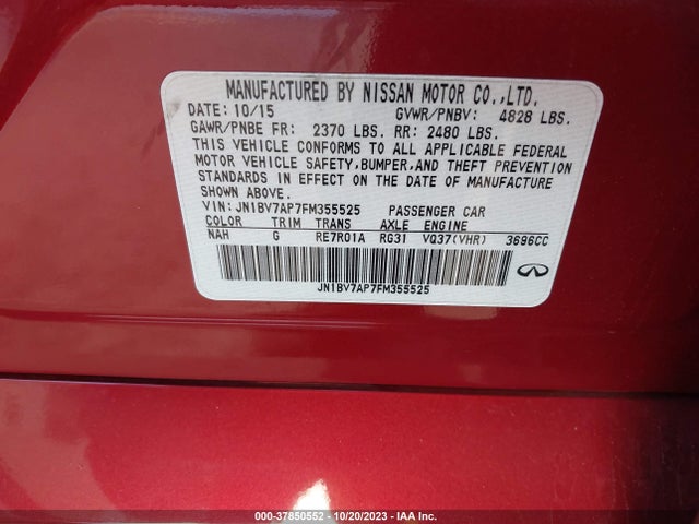 Продажа на аукционе авто 2015 Infiniti Q50, vin: JN1BV7AP7FM355525, номер лота: 37850552