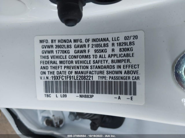 Honda Civic Touring 2020 19XFC1F91LE208221 Image 9