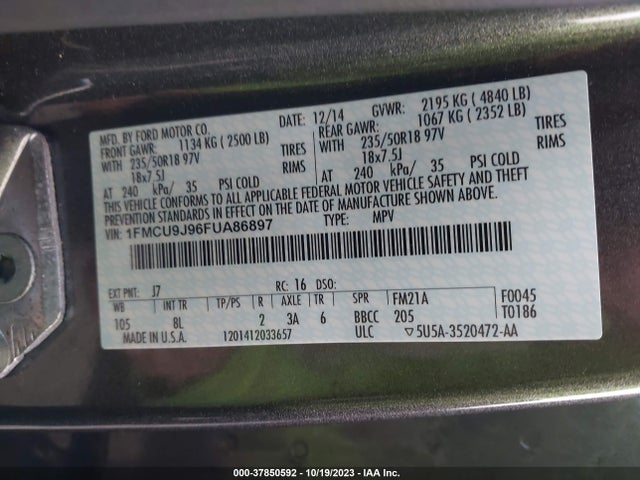 Ford Escape Titanium 2015 1FMCU9J96FUA86897 Image 9