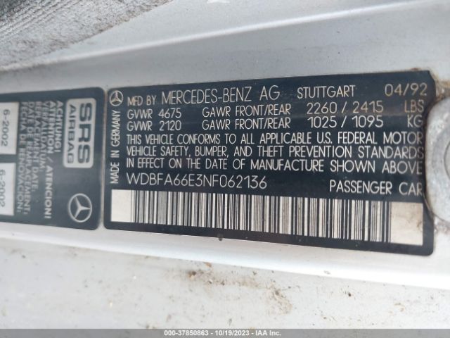 1992 MERCEDES-BENZ 500 WDBFA66E3NF062136 Photo 8