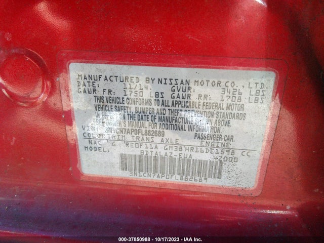 Nissan Versa S Plus 2015 3N1CN7AP0FL882689 Image 9