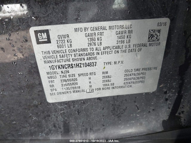 1GYKNCRS1HZ104837 Cadillac Xt5 Premium Luxury Fwd