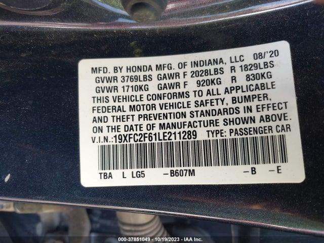 Honda Civic Sedan Lx 2020 19XFC2F61LE211289 Image 9