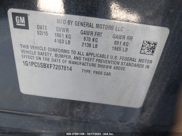 2015 CHEVROLET CRUZE 1LT AUTO VIN: 1G1PC5SBXF7207814