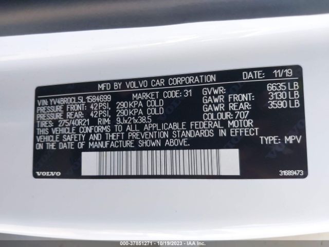 YV4BR0CL5L1584699 Volvo Xc90 Hybrid T8 Inscription 7 Passenger