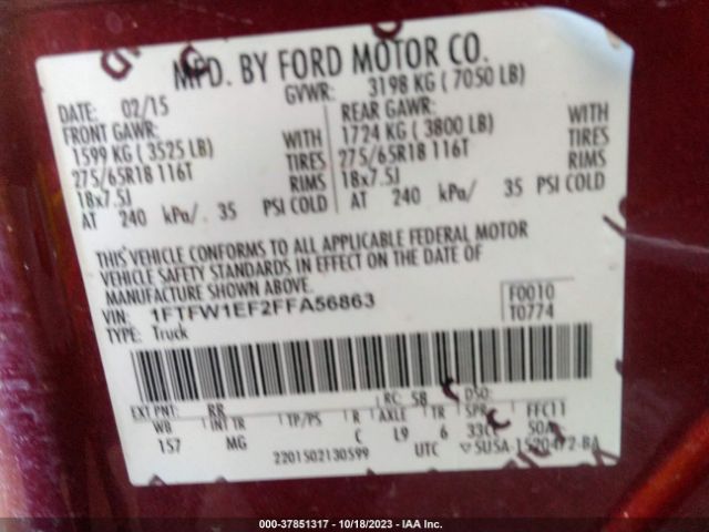 1FTFW1EF2FFA56863 Ford F-150 Xlt W