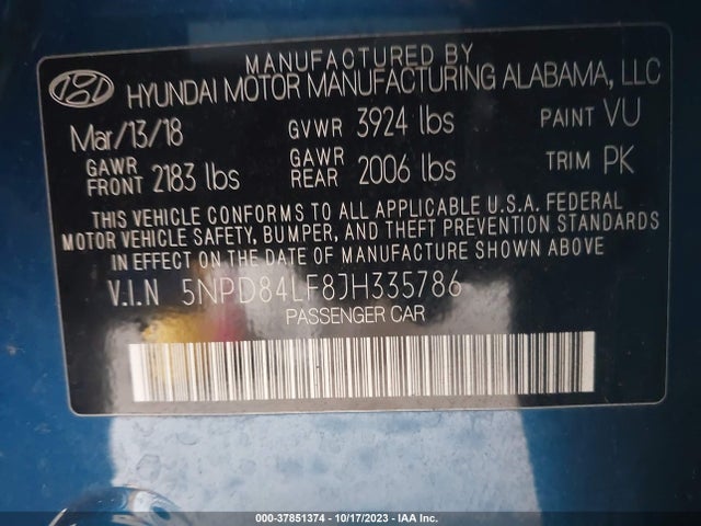 Hyundai ELANTRA SEL 2018 5NPD84LF8JH335786 Image 9