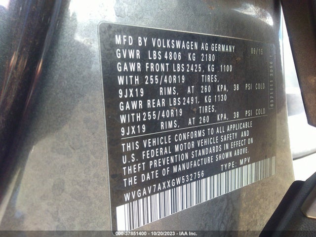 WVGAV7AXXGW532756 Volkswagen Tiguan Sel