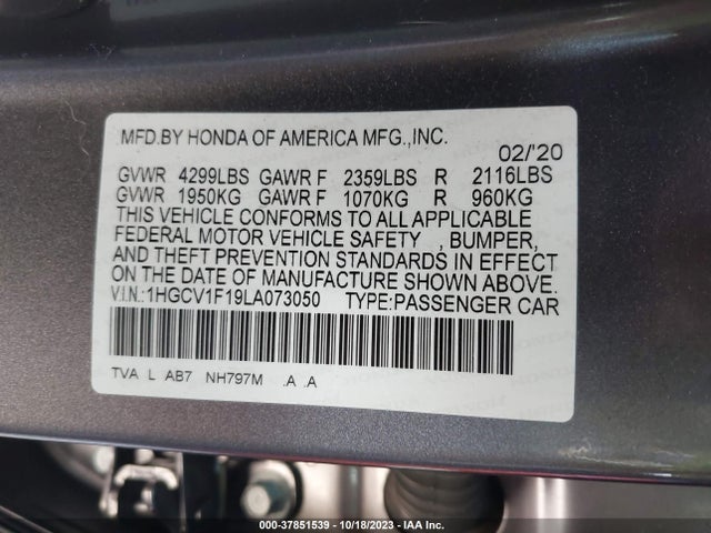 Honda ACCORD LX 2020 1HGCV1F19LA073050 Image 9