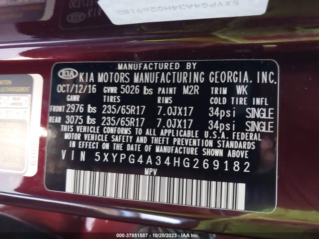 KIA SORENTO LX 2017 5XYPG4A34HG269182 Image 9
